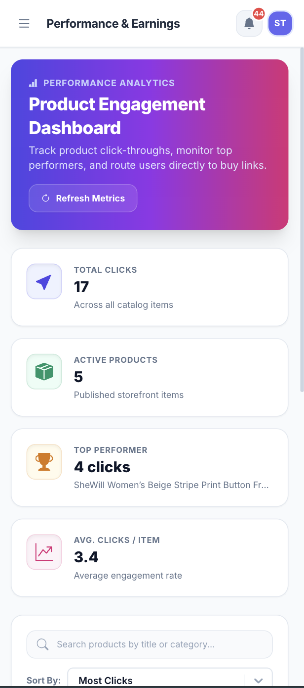 Performance Dashboard Mobile Screenshot